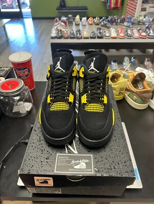 Air Jordan 4 ブラック/イエロー Air Jordan 4 Retro GS THUNDER Size 3.5Y Size 5 Womens Black Yellow