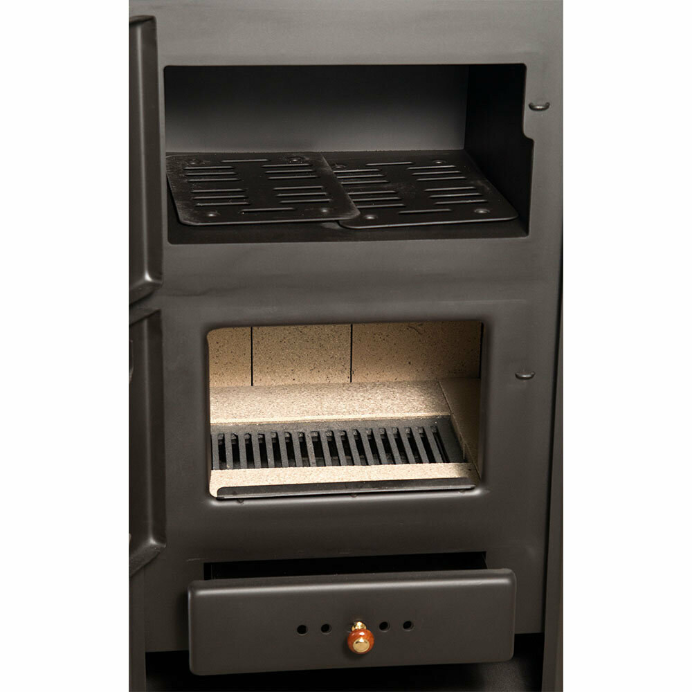 Poêle à Bois PRITY FGR D – 14,5 KW Avec Four – Chauffage Central ? Acier Noir (Neuf 2024)
