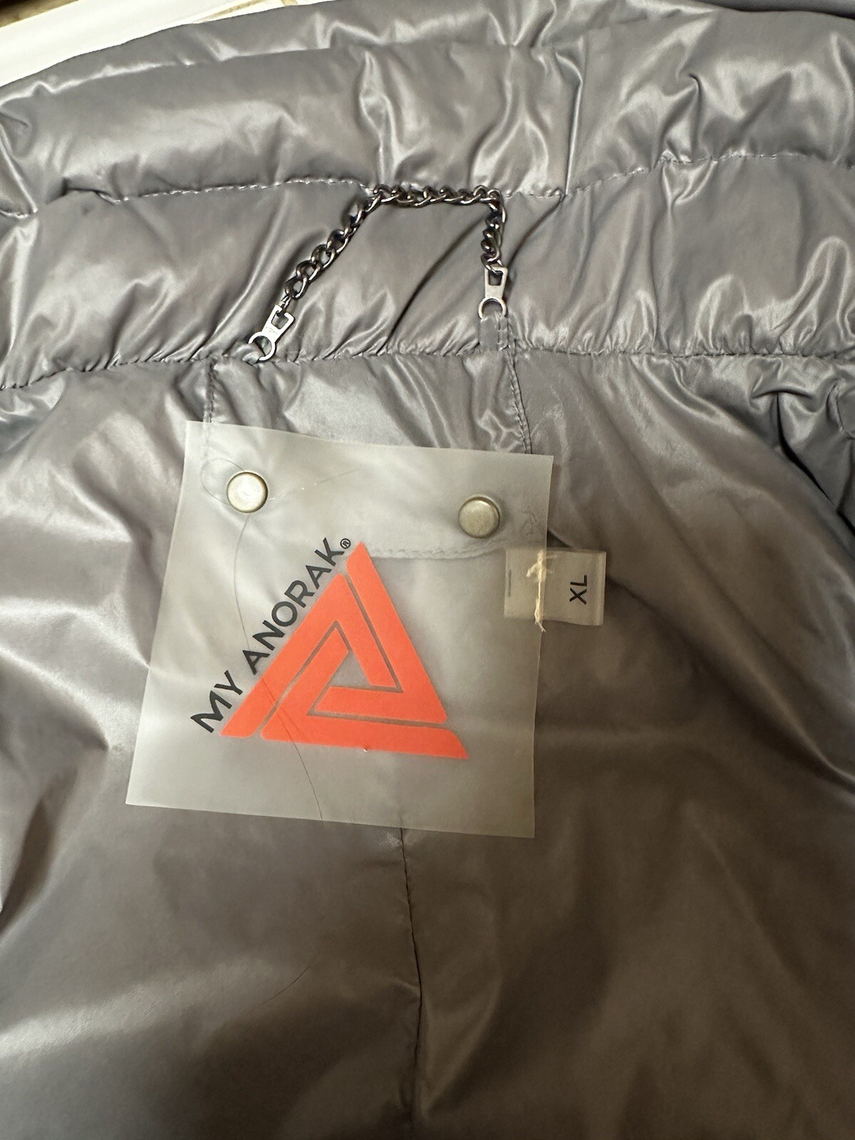 Womens Puffer Vest My Anorak Duck Down XL Coal Gray Detach Hood Packable w/Pouch