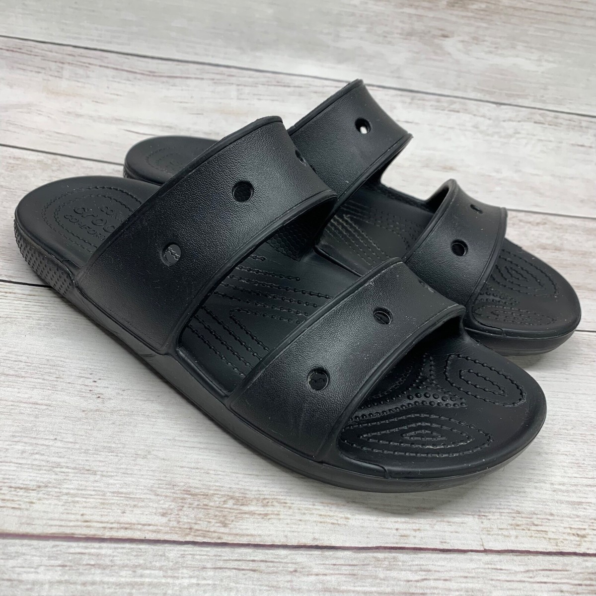 Crocs Sandals Mens Size 9 Womens 11 Black Two Strap Slide  display picture 1
