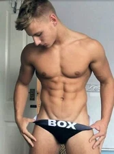 Men's New Sexy "BOX MENSWEAR" Black Brief w/Enhancing Pouch - Gay Interest