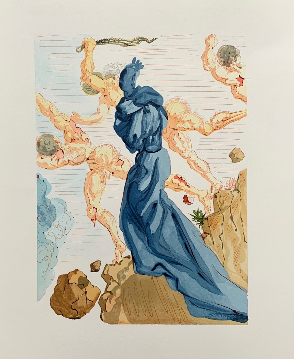 Salvador Dali 1960 DIVINE COMEDY INFERNO #15 Color Woodcut Wood