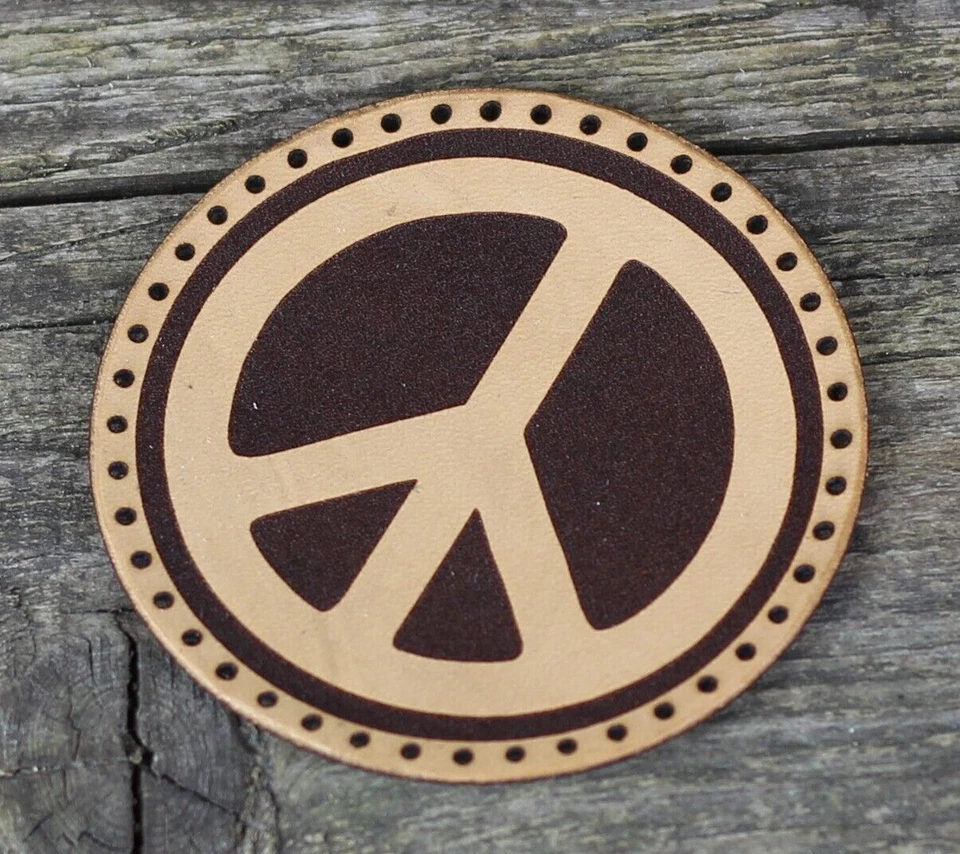 Peace sign leather patch, Hippie sew, Make love not war, Hippie accessories. - Image 4 of 4