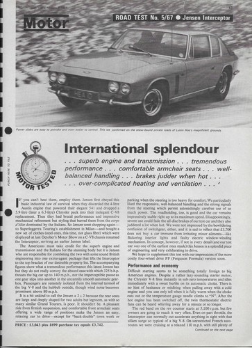 1967 Jensen Interceptor: 6-page Motor magazine road test