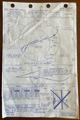 #ad 1966 RYAN AIRPORT Baton Rouge LA Aviation INST APPROACH LANDING Chart Guide FAA $9.99