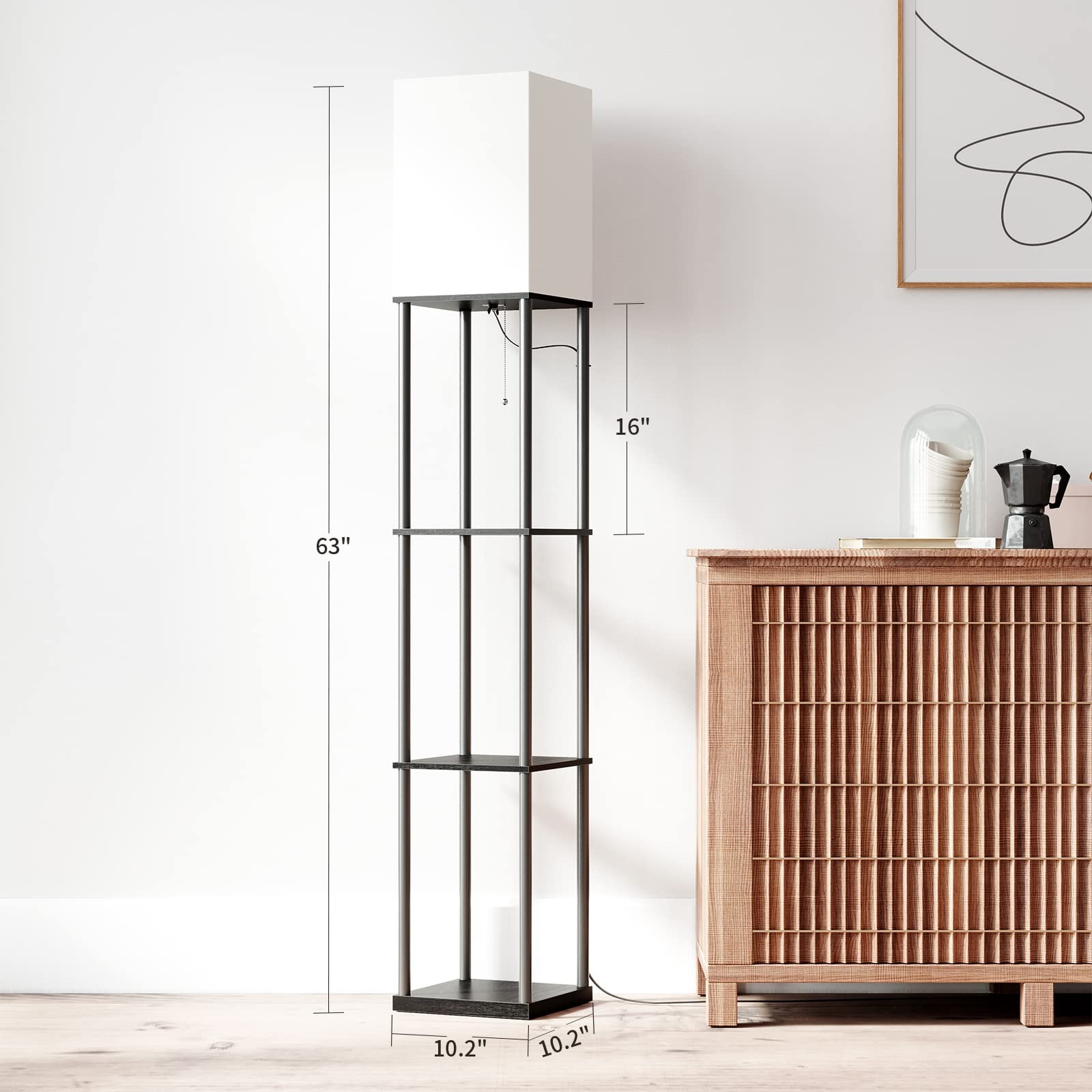 Floor Lamp with Shelves, Modern Square Standing Lamp with 3 Color Temperature... thumbnail 6