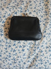 Coach Vintage Black Leather Kiss-lock Coin Purse 1980's Wallet / Pouch