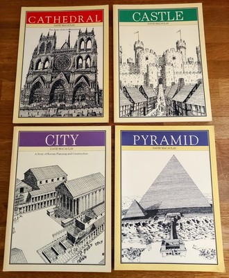 BOOK - X4 David Macaulay Paperback Books Bundle Pyramid City Castle Cathedrals 