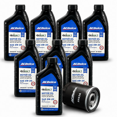 ACDelco 10-9322 Dexos1 0W-20 (x8) & PF63A Oil Change Kit, 2014-26 GM 5.3/6.2L
