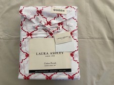 NEW 4pc Laura Ashley Queen Sheet Set Cottage BOW RIBBON RED 100 Cotton Percale