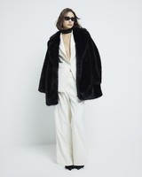 River Island Womens Cream Poly blend Wide Trousers 8 Regular