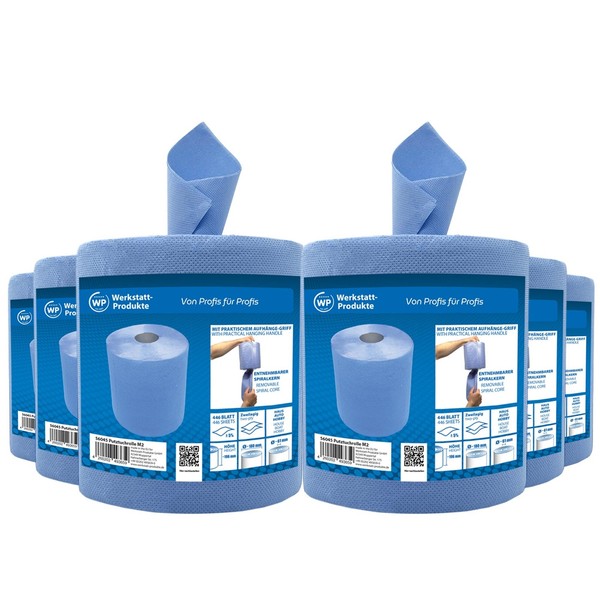 6X Putztuchrolle 2-Lagig 450 Blatt Putzpapier Papier Werkstattrolle Blau-image