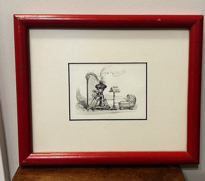 J.J.J. Gerard 1844 Wood Engraving Print Matted & Framed Infant Prodigy Harp