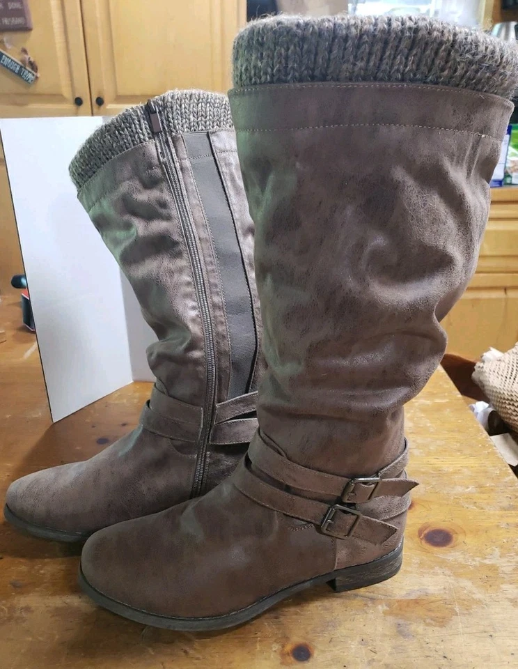 Torrid Sweater Knit Slouch Knee High Boots Women's Size 9 W Brown Zipper - Image 2 of 4