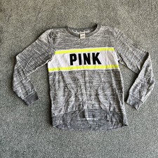 Victoria s Secret PINK Womens S Gray Logo Long Sleeve Pullover Sweatshirt