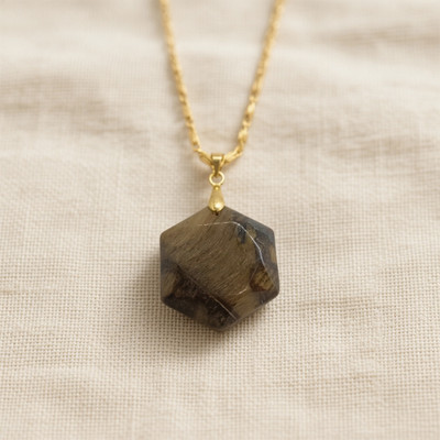 Premium Tiger Eye Hexagon Pendant 45-50 Ct | Natural Stone Crystal Necklace