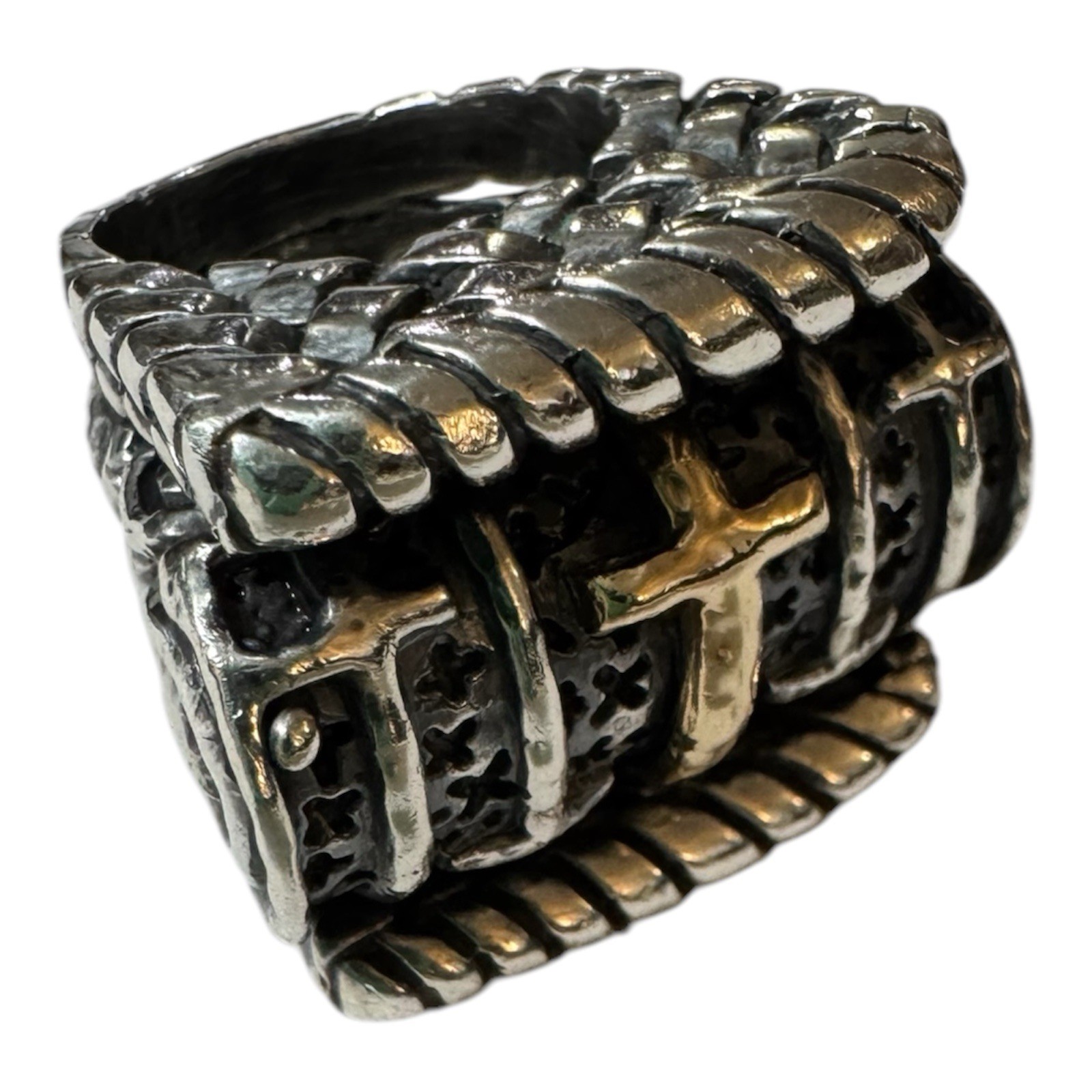 Dian Malouf Sterling Silver And 14k Cross Ring. HUGE! 39.5g. Sz. 6. RARE