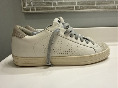 P448 Sleek White Leather Italian Made Sneakers Size 7.5-8 Womens, EU 38, Low