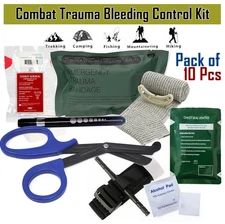 10 Pcs EDC IFAK Kit w/Combat Gauze Israelii Bandage Compression Strap Chest Seal