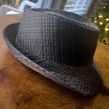 Ole Wool Viscose Black Gray Plaid Fedora Hat Mens O/S 24 circumference