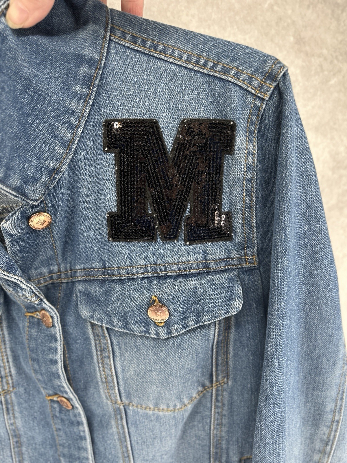 Highway Patchwork Cropped Jean Jacket Juniors XL … - image 4