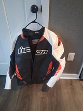 Men's Icon Hypersport 2 Leather Motorcycle Jacket Black And Orange Us 46 Xl