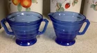 Vintage Cobalt Blue Moderntone Creamer & Sugar Bowl Hazel Atlas Depression Glass