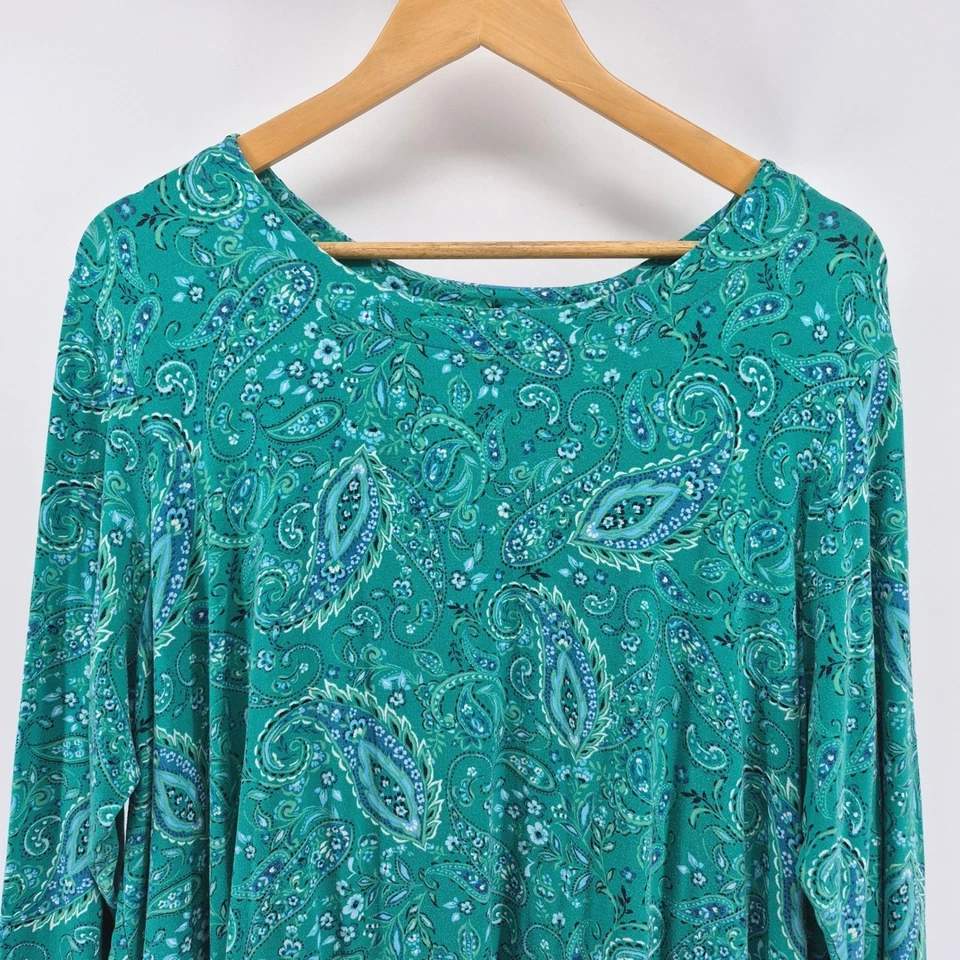 Top tejido manga 3/4 estampado cachemir verde 2X colección J. Jill Wearever para mujer Foto 2 de 4