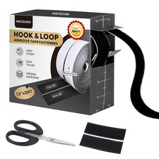 20Ft x 1.5 Inch Hook and Loop Tape Strips with Adhesive, Heavy Duty Sticky Back
