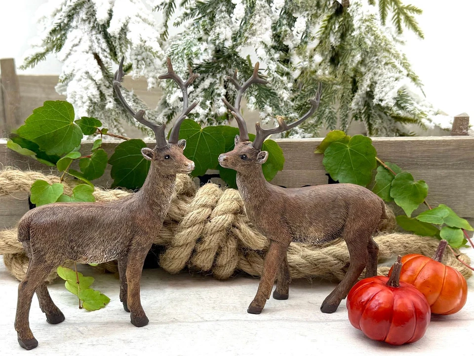 Hirsch Deko Figur Braun Rentier Stehend Weihnachten Herbst Advent Winter 2 Stück - Bild 2 von 4