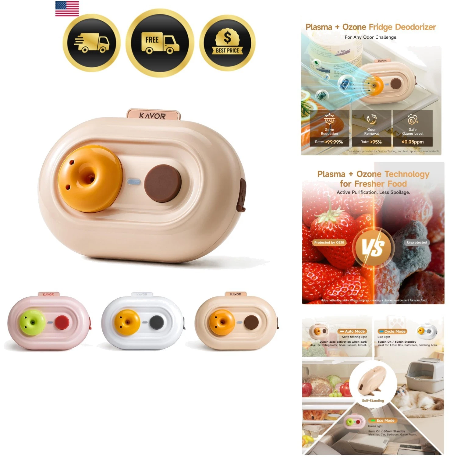 Plasma Fridge Deodorizer | Ozone Odor Eliminator for Home | 3-Mode Air Ionize...