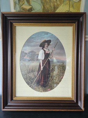 Antique 1902 Ullman Mfg New York Colored Lithograph Print Woman Field Portrait