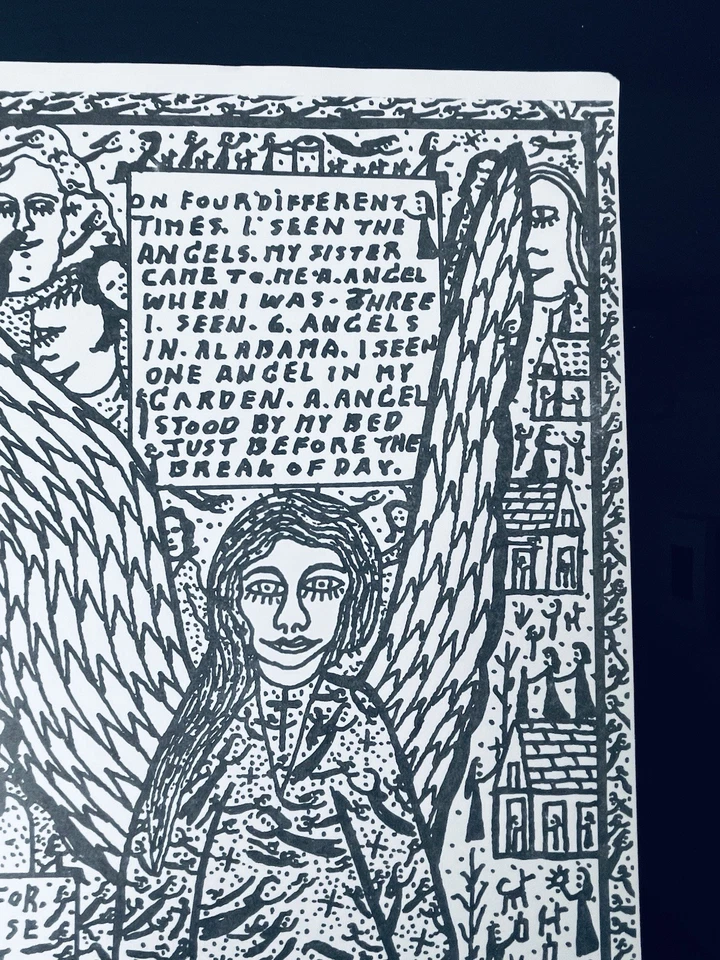 91' Howard Finster "Schutzengel" Lithographie Visionär Außenseiter Kunst 17" x 9,5" - Bild 3 von 4