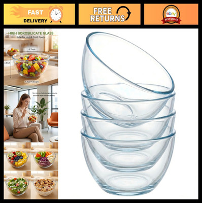 Set of 4 Borosilicate Glass Bowls - Heavy-Duty, Scratch Resistant, Oven & Microw