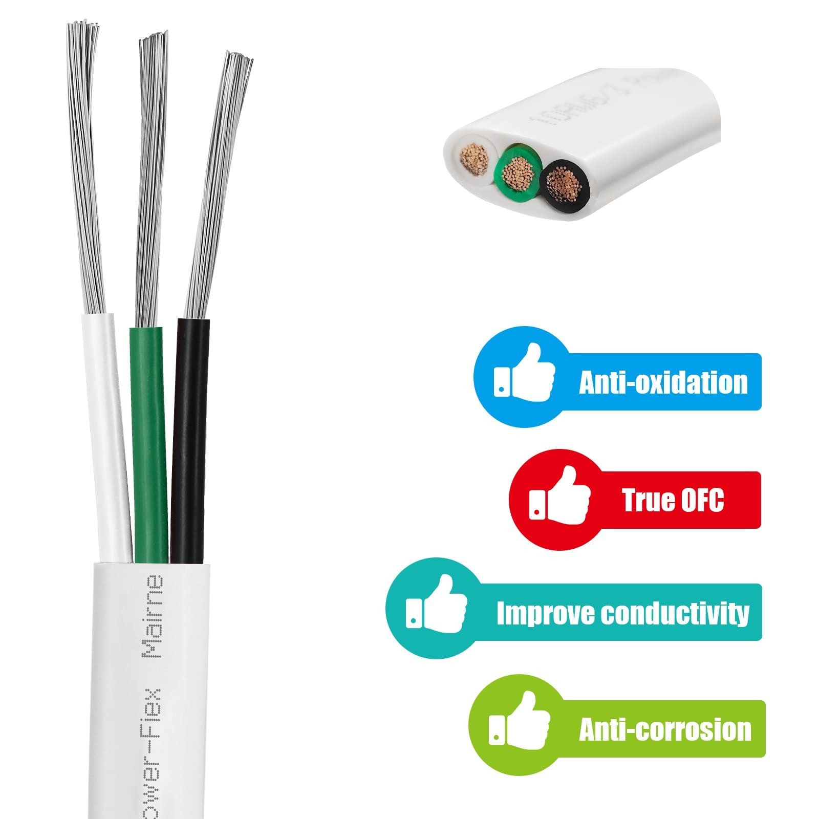 18 Gauge Triplex Marine Wire Tinned Copper Boat Cable, 50ft 18 AWG Standard U...