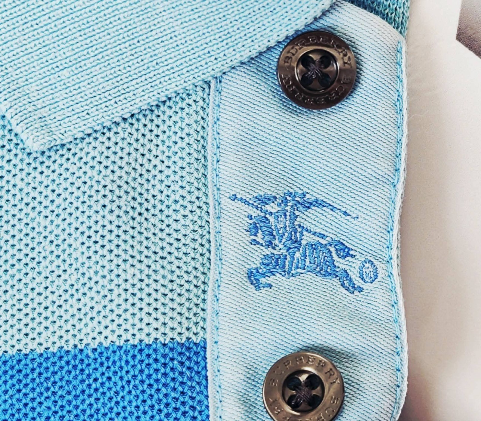 Burberry Golf Polo Vintage 90s Blue Turquoise Stripe XXL Cotton Nova Check VGC image 2