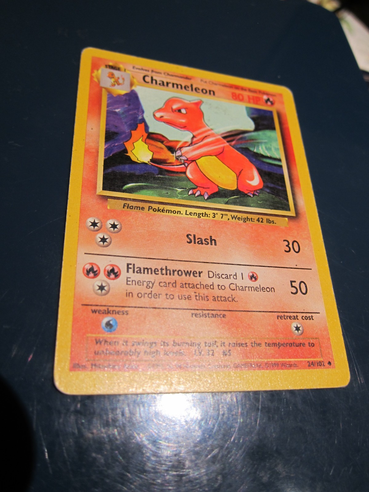 Charmeleon Card 24/102 Base Set 1999 Pokemon Card WOTC Shadowless NEAR MINT