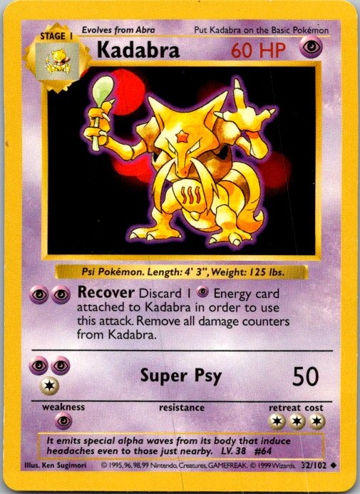 Kadabra Base Set (Shadowless) 032/102 LP Unlimited