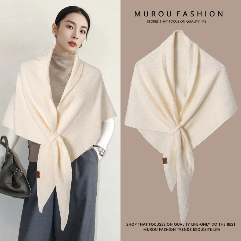 wool% shawl large autumn winter new warm triangular scarf knitted scarf Scarves