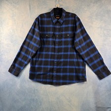 Orvis Mens Active Fit Plaid Flannel Shirt Blue Black Long Sleeve Large