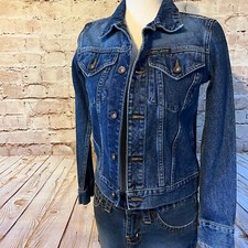 dkny womens vintage denim jean jacket size P petite XS dark fade wash