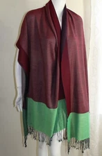 Estate Art-to-Wear Designer collection Finely Woven RED GREEN Shawl Wrap Scarf