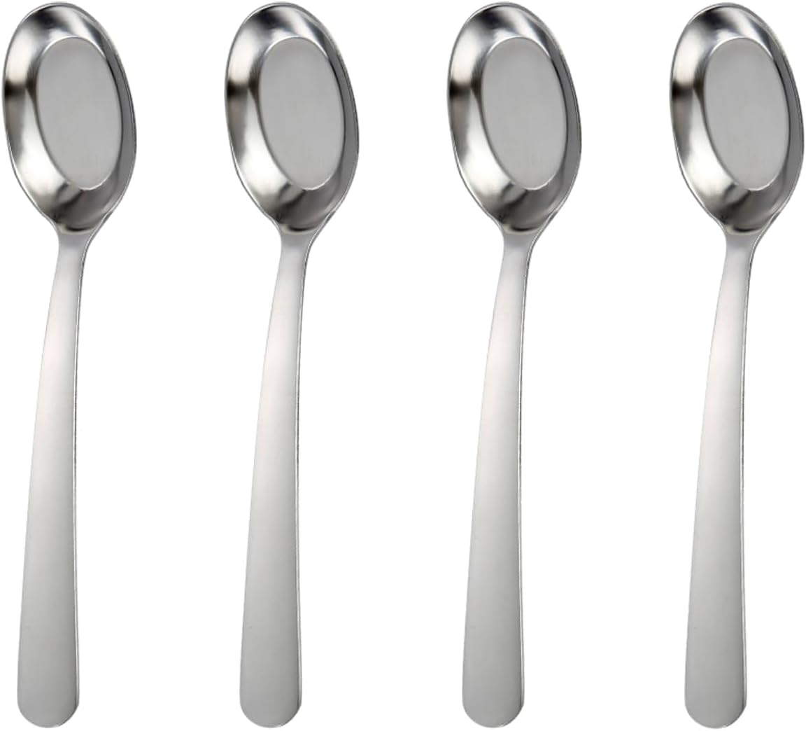 Stainless Steel Flat Bottom Dinner Spoons, Korean Spoons with Long Handles, Asia