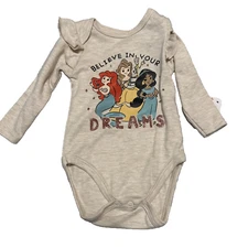 Disney Baby Princess Long Sleeve Girl 6 Month Bodysuit Beige