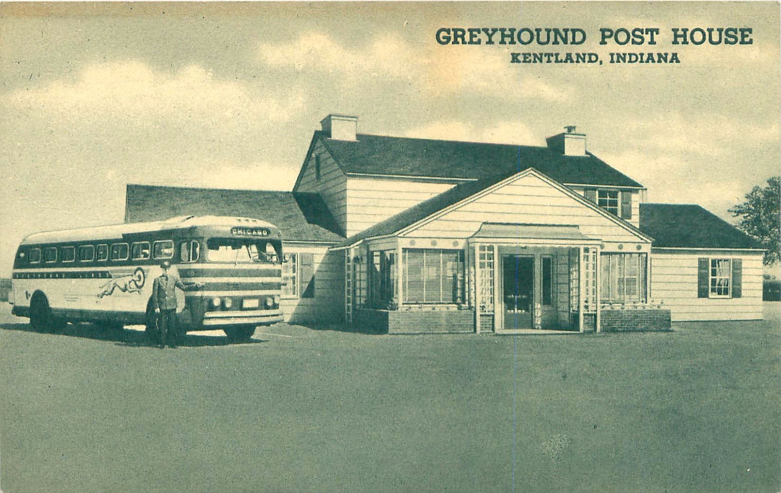 KENTLAND INDIANA GREYHOUND POST HOUSE POSTCARD GREYHOUND BUS & DRIVER eBay