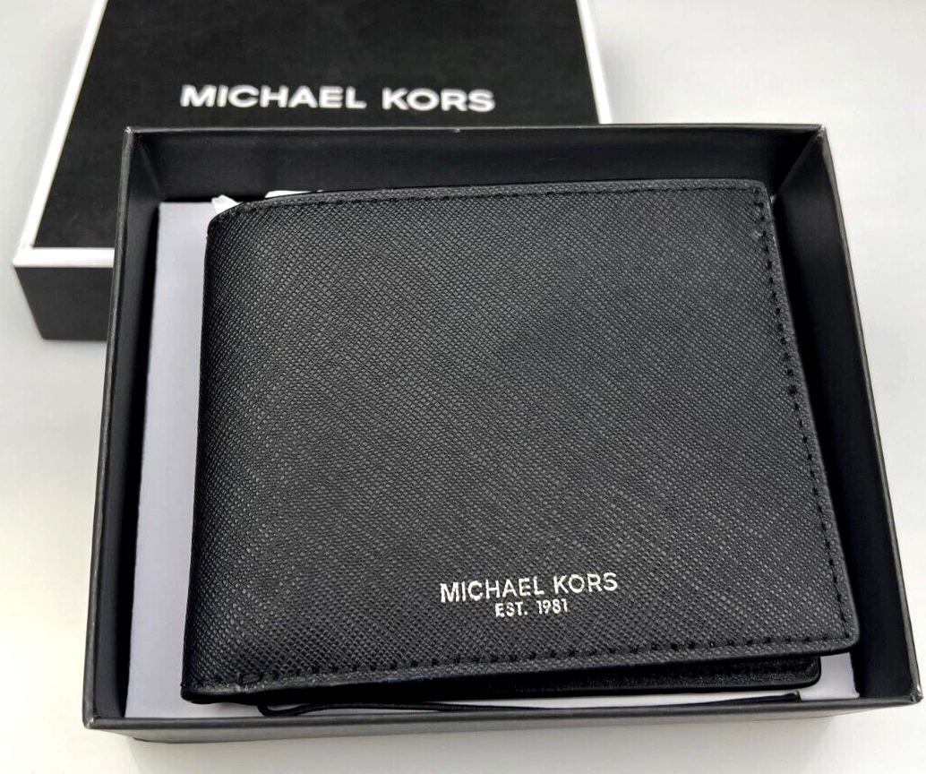 Michael Kors Mens Andy Leather Organizational Bifold Wallet Black Small