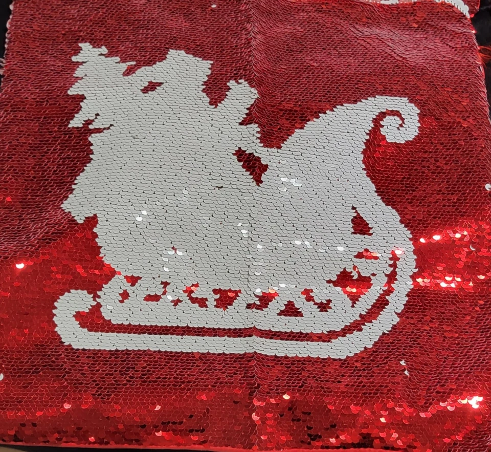 Juego de 4 fundas de almohada decoraciones navideñas de 15 × 15 pulgadas cambiantes de lentejuelas rojo blanco Foto 3 de 4