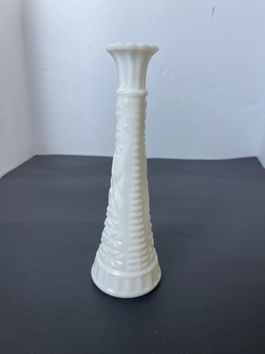 Anchor Hocking VTG Milk Glass Vase Stars & Bars 9” Tall Glossy Bud Vase