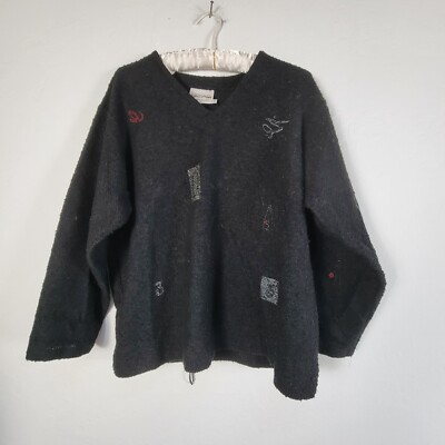Vintage BREAD Staley Gretzinger Black Textured V-Neck Sweater Size 1 Art To Wear