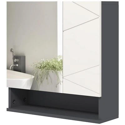 kleankin Wall Mounted Bathroom Storage Cupboard W/ Mirror and Shelf, Light Grey